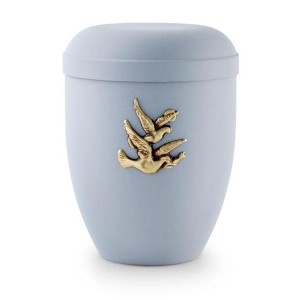 Biodegradable Urn (Pale Blue with Gold Birds Motif)